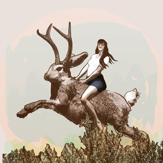 Illustration of Jackie Glimp riding a jackalope
